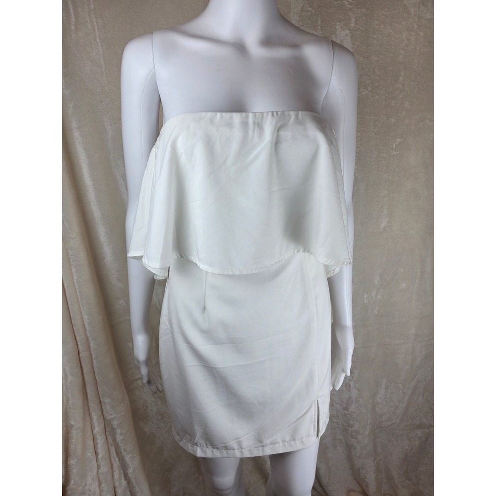 Women White Strapless Ruffle Overlay Mini Dress Size 6